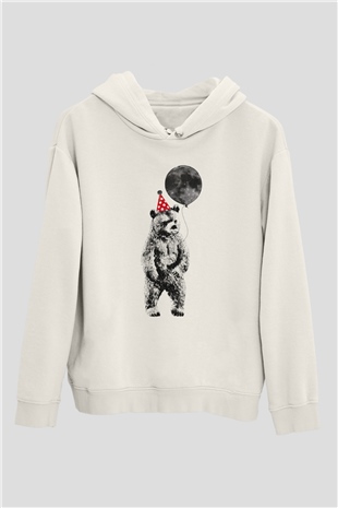 Ayı Beyaz Unisex Kapşonlu Sweatshirt