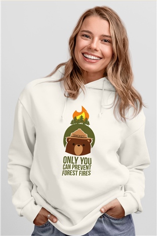Ayı Beyaz Unisex Kapşonlu Sweatshirt