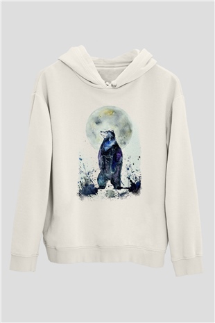 Ayı Beyaz Unisex Kapşonlu Sweatshirt