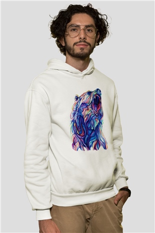 Ayı Beyaz Unisex Kapşonlu Sweatshirt