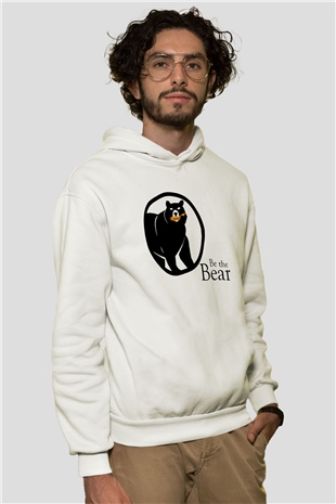 Ayı Beyaz Unisex Kapşonlu Sweatshirt