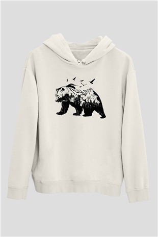 Ayı Beyaz Unisex Kapşonlu Sweatshirt