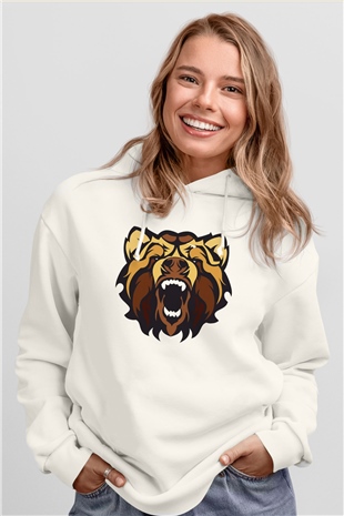 Ayı Beyaz Unisex Kapşonlu Sweatshirt
