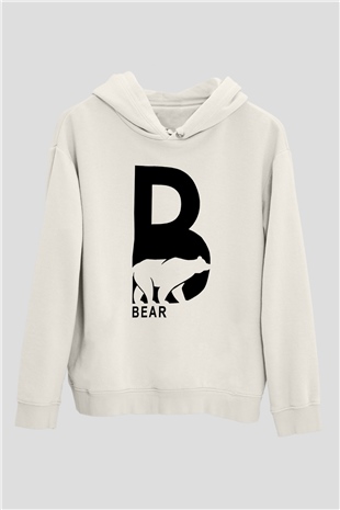 Ayı Beyaz Unisex Kapşonlu Sweatshirt
