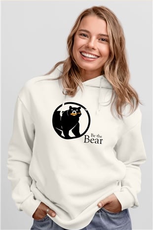 Ayı Beyaz Unisex Kapşonlu Sweatshirt