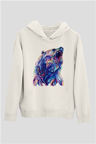 Ayı Beyaz Unisex Kapşonlu Sweatshirt