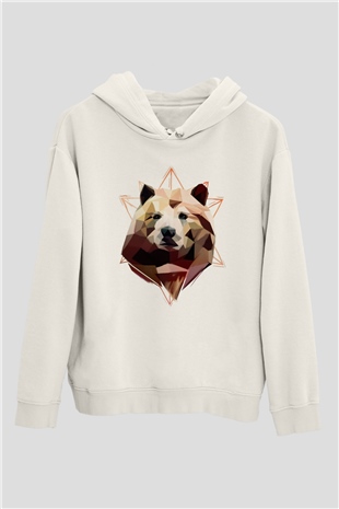 Ayı Beyaz Unisex Kapüşonlu Sweatshirt