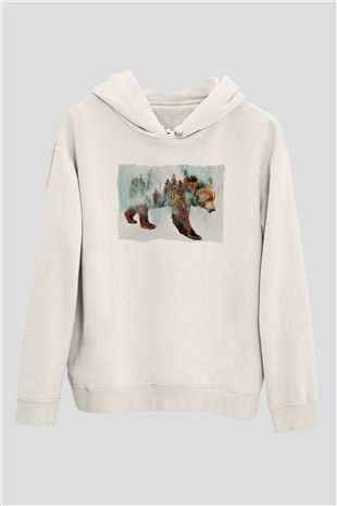 Ayı Beyaz Unisex Kapüşonlu Sweatshirt