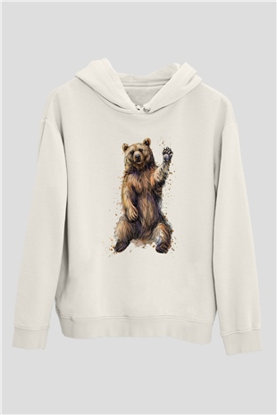 Ayı Beyaz Unisex Kapüşonlu Sweatshirt