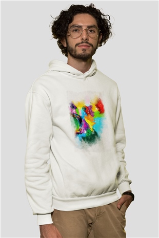 Ayı Beyaz Unisex Kapüşonlu Sweatshirt