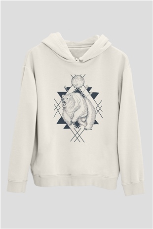 Ayı Beyaz Unisex Kapüşonlu Sweatshirt