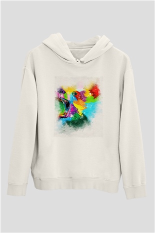 Ayı Beyaz Unisex Kapüşonlu Sweatshirt