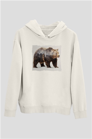 Ayı Beyaz Unisex Kapüşonlu Sweatshirt