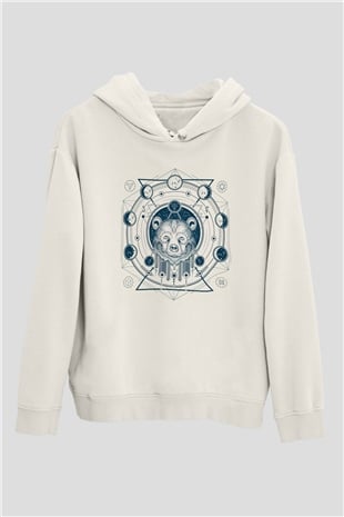 Ayı Beyaz Unisex Kapüşonlu Sweatshirt
