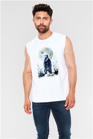 Ayı Beyaz Unisex Kolsuz Tişört