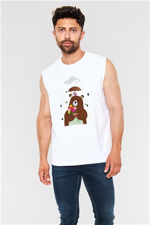 Ayı Beyaz Unisex Kolsuz Tişört