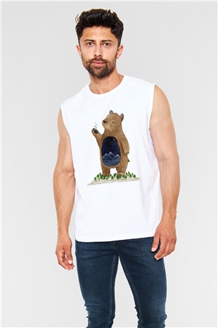 Ayı Beyaz Unisex Kolsuz Tişört
