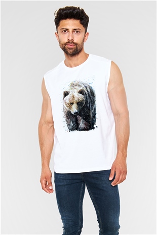 Ayı Beyaz Unisex Kolsuz Tişört