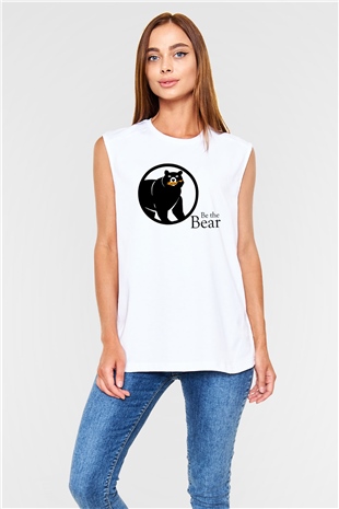 Ayı Beyaz Unisex Kolsuz Tişört