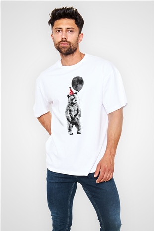 Ayı Beyaz Unisex Oversize Tişört T-Shirt