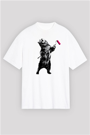 Ayı Beyaz Unisex Oversize Tişört T-Shirt