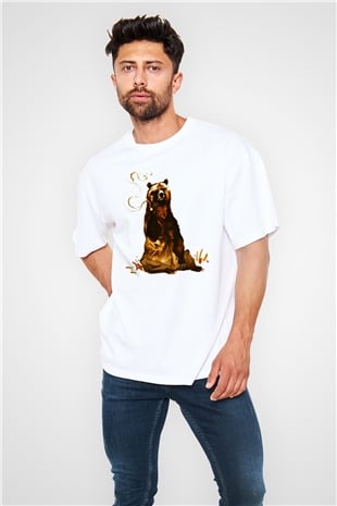 Ayı Beyaz Unisex Oversize Tişört T-Shirt