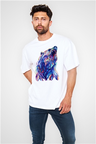 Ayı Beyaz Unisex Oversize Tişört T-Shirt