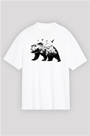Ayı Beyaz Unisex Oversize Tişört T-Shirt