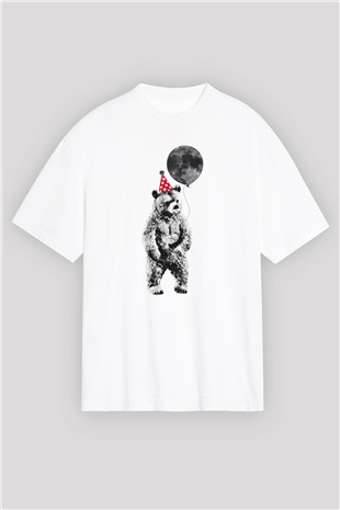 Ayı Beyaz Unisex Oversize Tişört T-Shirt