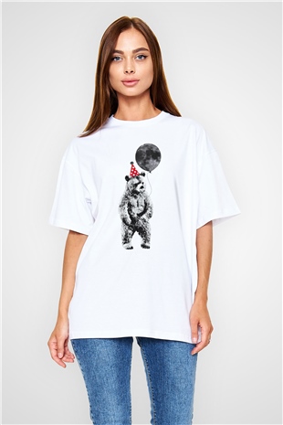 Ayı Beyaz Unisex Oversize Tişört T-Shirt