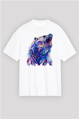 Ayı Beyaz Unisex Oversize Tişört T-Shirt