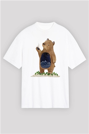 Ayı Beyaz Unisex Oversize Tişört T-Shirt