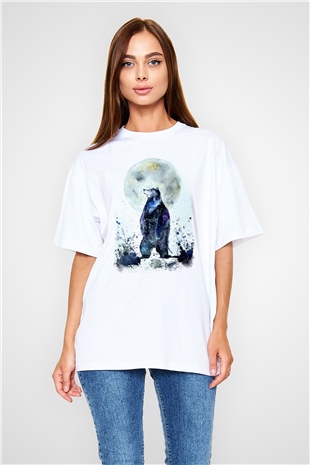 Ayı Beyaz Unisex Oversize Tişört T-Shirt