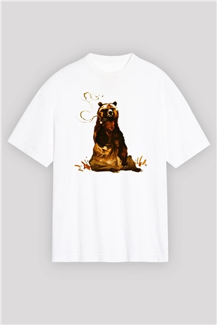 Ayı Beyaz Unisex Oversize Tişört T-Shirt