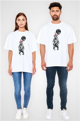 Ayı Beyaz Unisex Oversize Tişört T-Shirt