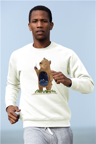 Ayı Beyaz Unisex Sweatshirt