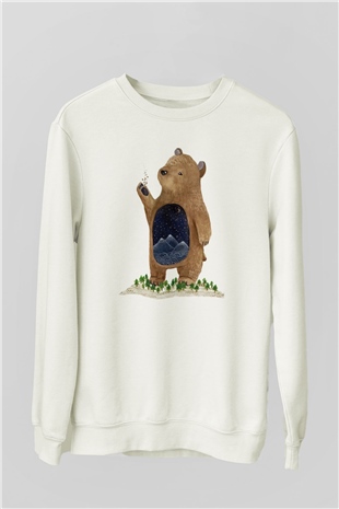 Ayı Beyaz Unisex Sweatshirt