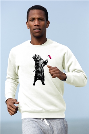 Ayı Beyaz Unisex Sweatshirt