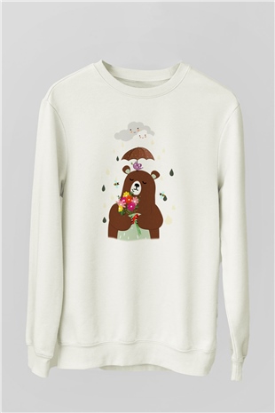 Ayı Beyaz Unisex Sweatshirt