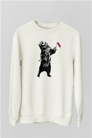 Ayı Beyaz Unisex Sweatshirt
