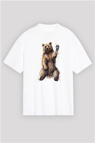 Ayı Beyaz Oversize Tişört Oversize T-shirt - TişörtFabrikası