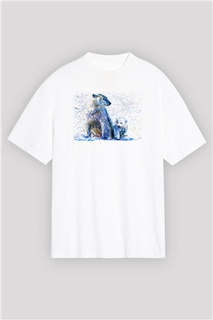 Ayı Beyaz Oversize Tişört Oversize T-shirt - TişörtFabrikası