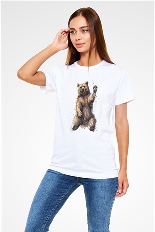 Ayı Beyaz Unisex Tişört T-Shirt - TişörtFabrikası