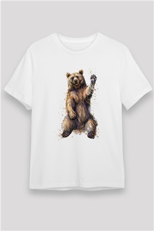 Ayı Beyaz Unisex Tişört T-Shirt - TişörtFabrikası
