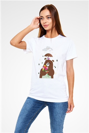 Ayı Beyaz Unisex Tişört T-Shirt - TişörtFabrikası