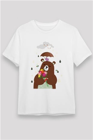 Ayı Beyaz Unisex Tişört T-Shirt - TişörtFabrikası