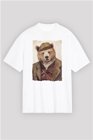 Ayı Beyaz Oversize Tişört Oversize T-shirt - TişörtFabrikası
