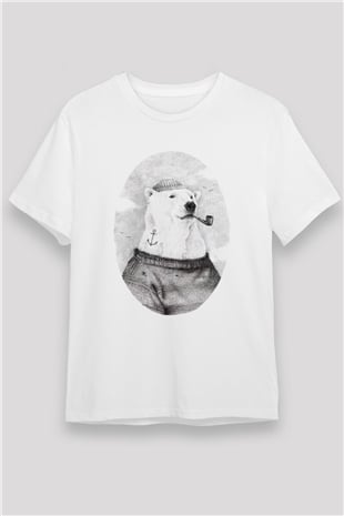 Ayı Beyaz Unisex Tişört T-Shirt - TişörtFabrikası