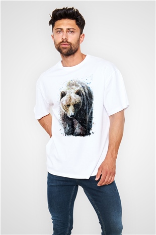 Ayı Beyaz Oversize Tişört Oversize T-shirt - TişörtFabrikası