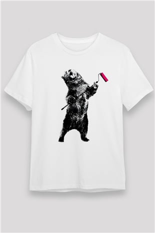 Ayı Beyaz Unisex Tişört T-Shirt - TişörtFabrikası